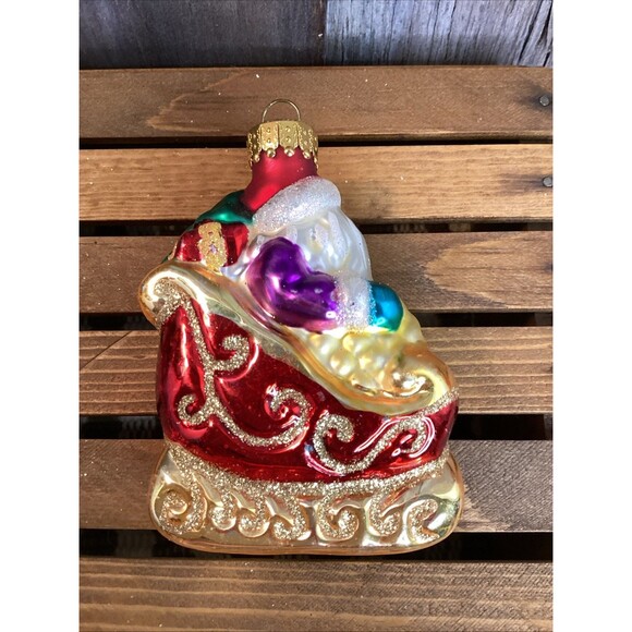 Hand Crafted Glass Christmas Ornaments By Unique Treasures Sleigh Stockings X3 - Picture 8 of 16